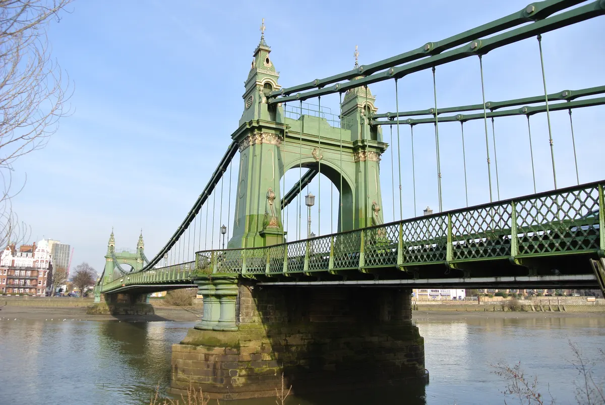 Hammersmith Bridge viewed from the riverside