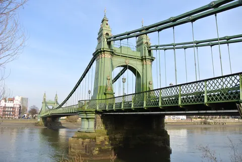 Hammersmith Bridge viewed from the riverside